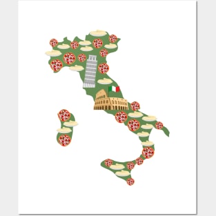 Italy Map with Pizza Posters and Art